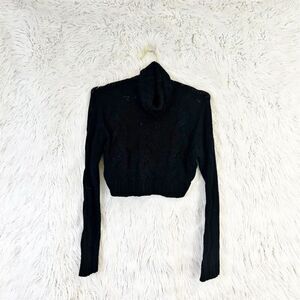 Tiger Mist Women's Black cropped cable Knit Turtleneck Sweater Size XS